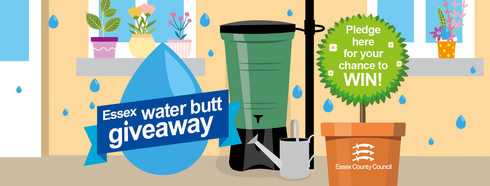 Image of water butt in front of house. Essex water butt giveaway - pledge here for your chance to win